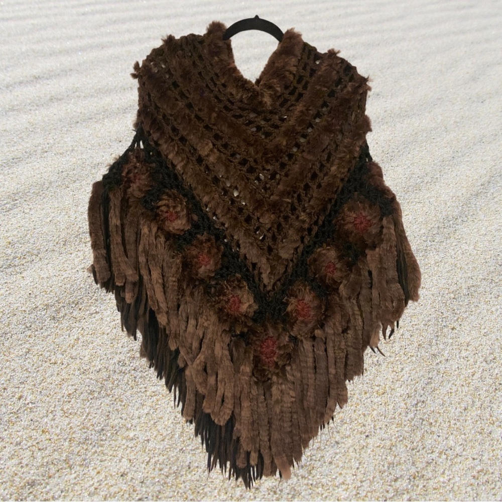 Acyrlic and dyed rabbit fur bohemian poncho